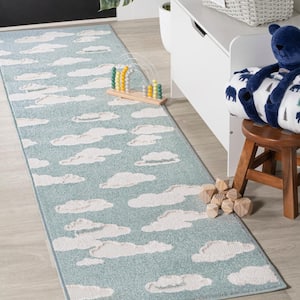 Hedwig High-low Youth Cloud Scandi Rug Blue/Ivory 2 ft. x 8 ft. Indoor/Outdoor Runner Rug