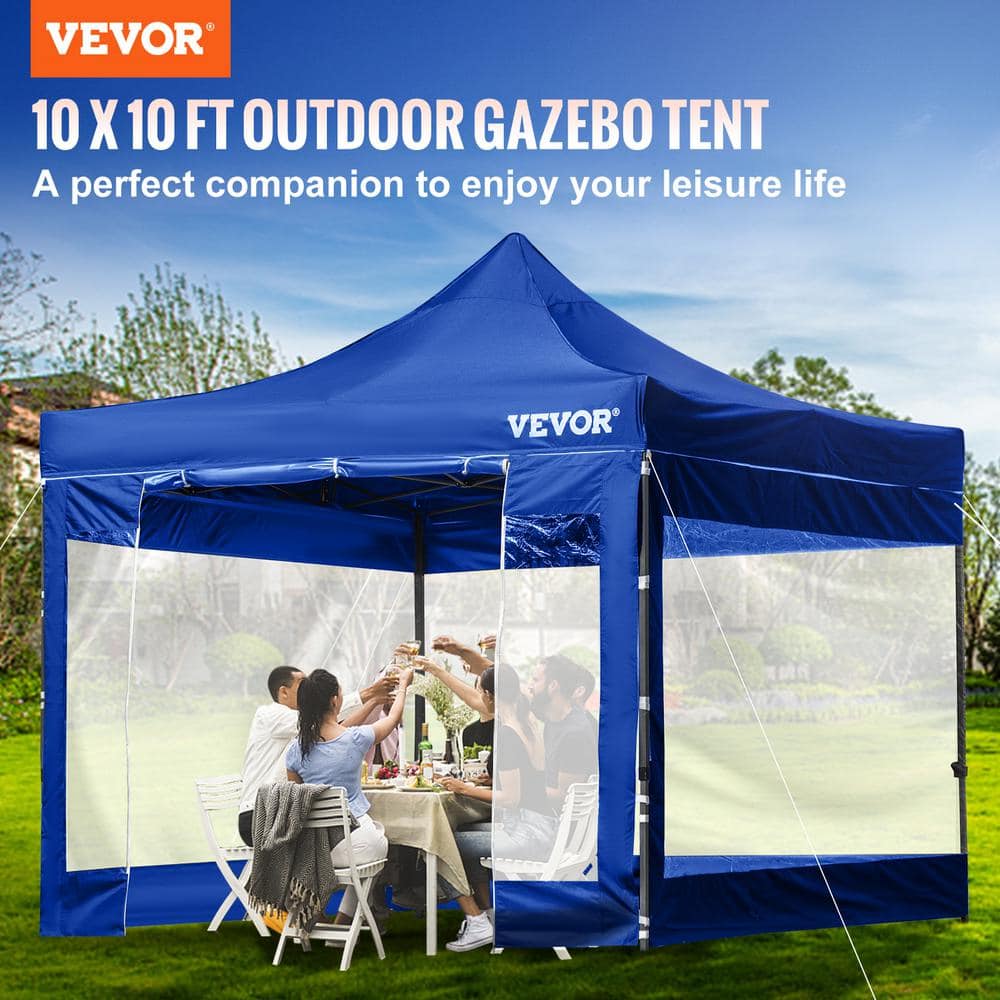 VEVOR 10x10 Blue Pop-Up Canopy Tent with Sidewalls and Wheeled Bag