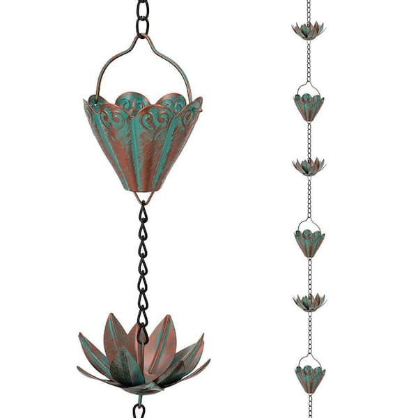 10.3 ft. Lotus Rain Chains for Gutters, Rain Chains with 16 Cups, Adjustable Rain Catcher Chain