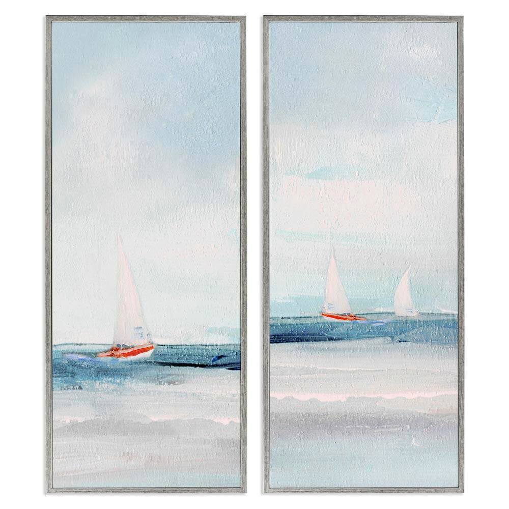 Sailboats near Shoreline by Sally Swatland 2 Pieces Gray Framed Coastal Giclee Art Print 30 in. x 13 in. price history on PriceWatchPro