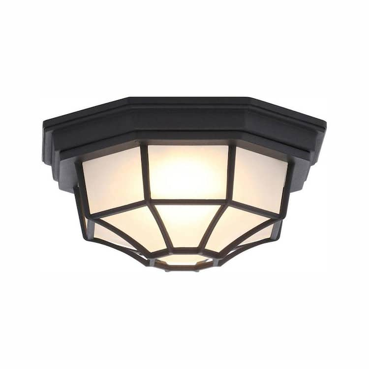 Hampton Bay 10.5 in. 1 Light Black Outdoor Weather Resistant Integrated LED Flush Mount with Frosted Glass Shade