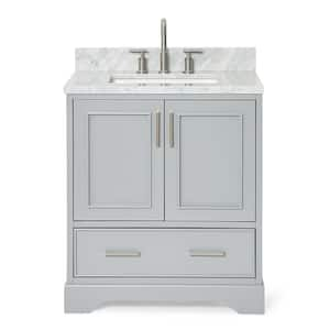 Stafford 31 in. W x 22 in. D x 35.25 in. H Single Sink Freestanding Bath Vanity in Grey with Carrara White Marble Top