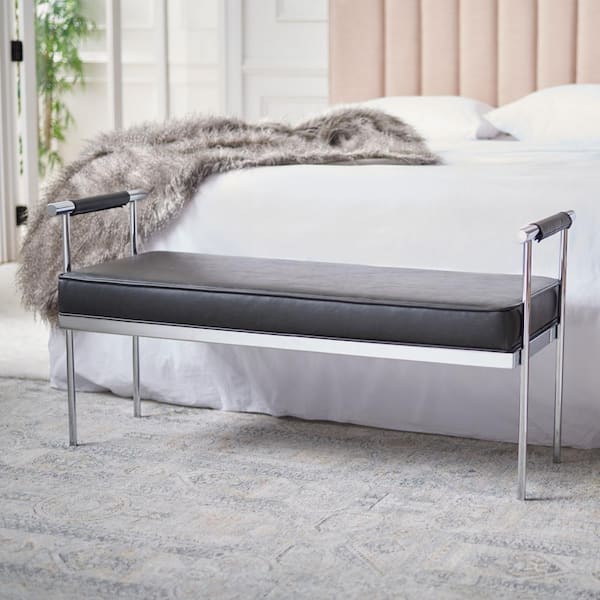 SAFAVIEH Pim Black/Chrome Bedroom Bench with Cushion 48 in.