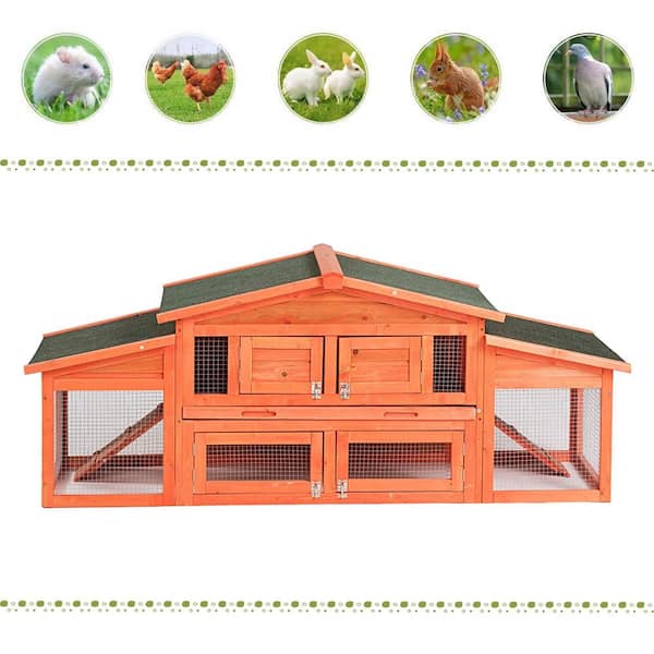 Angel Sar  ft. x  ft. x  ft. Wood Rabbit Hutch Outdoor Small  Animals House Chicken Coop with 2 Run Play Area - Large AD000046 - The Home  Depot