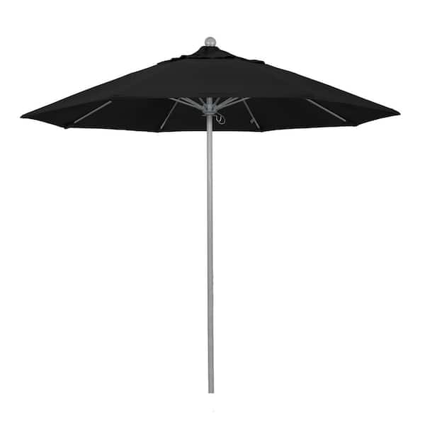 California Umbrella 9 ft. Gray Woodgrain Aluminum Commercial Market Patio Umbrella Fiberglass Ribs and Push Lift in Black Sunbrella