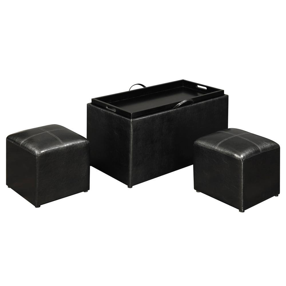 Sheridan Black Faux Leather Storage Bench with Reversible Tray