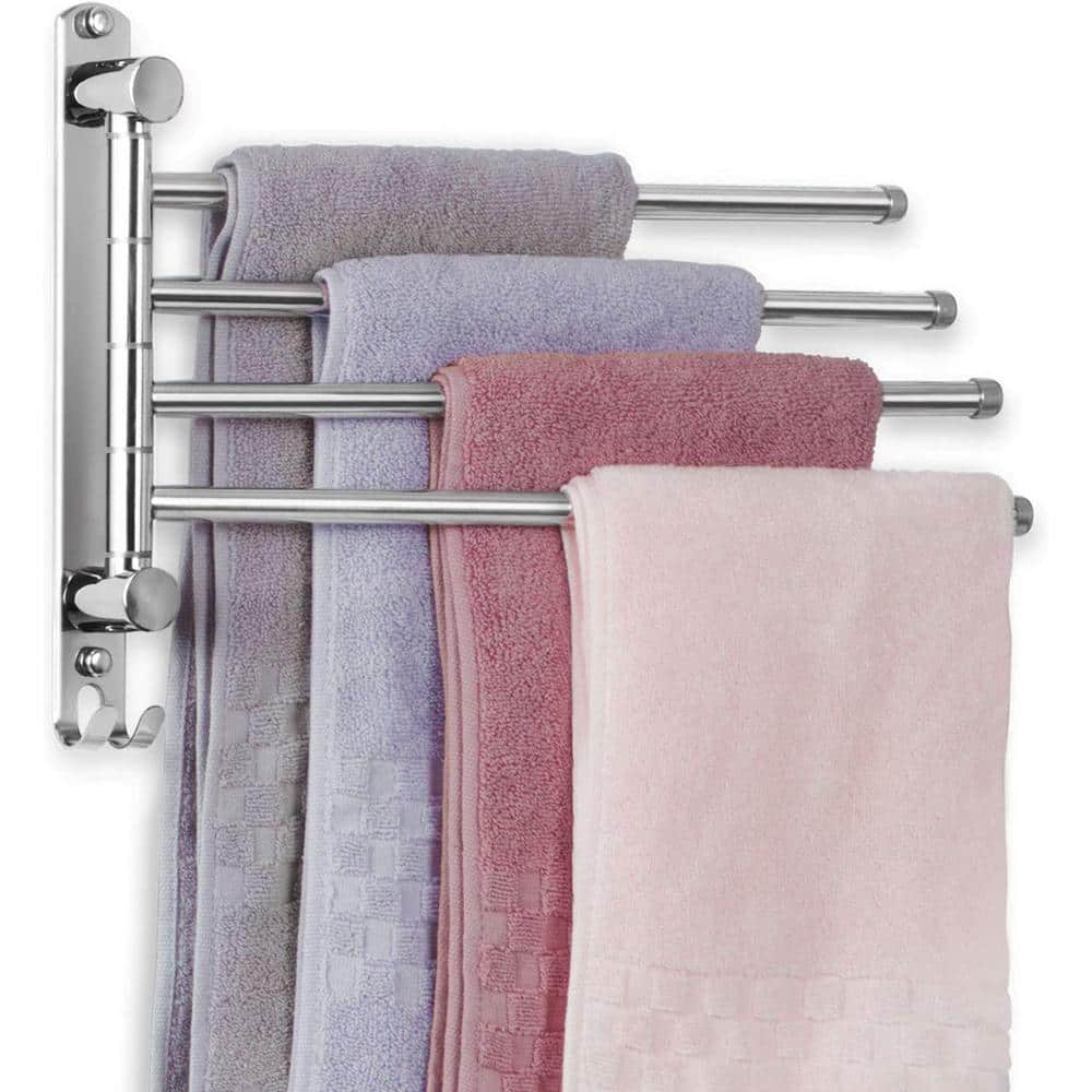 LBSYSLB Swivel Towel Rack,Wall Mounted Black Towel Bar with 4-Arm Towel  Hanger,Rustproof Towel Racks for Bathroom 180° Rotation,13 Inch Bathroom  Towel