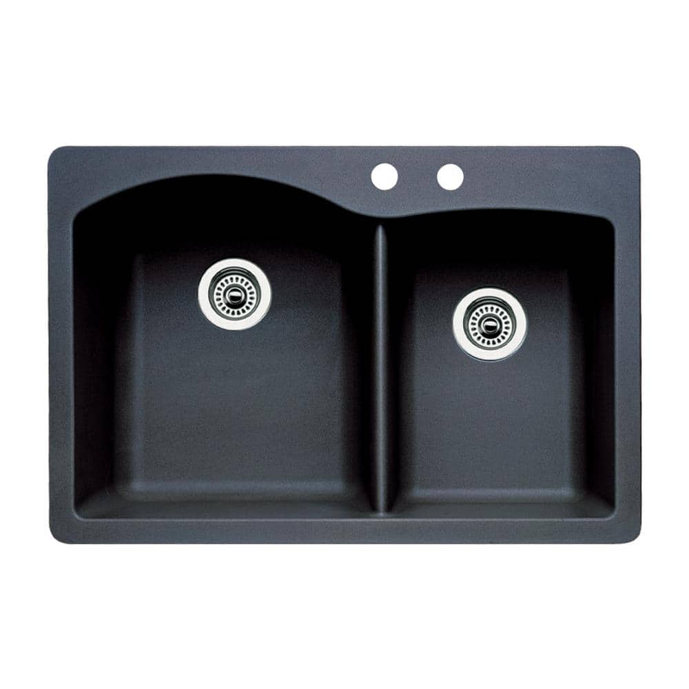 Diamond Dual-Mount Granite 33 in. 2-Hole 60/40 Double Bowl Kitchen Sink in 