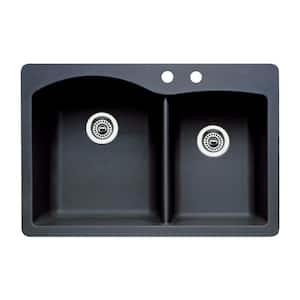 Diamond Dual-Mount Granite 33 in. 2-Hole 60/40 Double Bowl Kitchen Sink in Anthracite