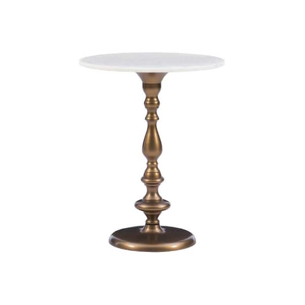 Benjara 16 in. White and Gold Round Metal End Table with Metal Frame