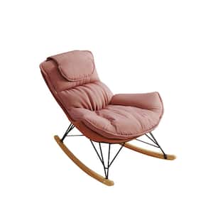 Brown Wood Outdoor Rocking Chair with Pink Cushions