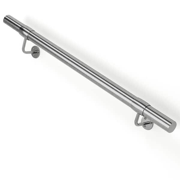 NVNOO 4 ft. x 1.65 in. Round PipeIndustrial Metal Sturdy Wall Mount Stairs Handrail Kit for Wood Concrete Brick, Silver