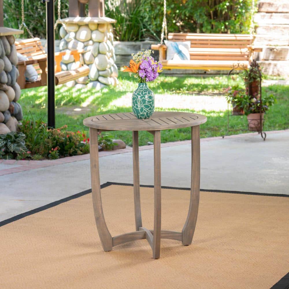 27.5 in. Grey Acacia Wood Round Outdoor Patio Bistro Table with Chevron Slat Top price history on PriceWatchPro