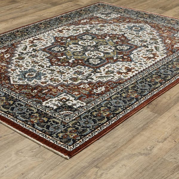 Victoria Red/Multi-Colored 2 ft. x 8 ft. Center Oriental Medallion Polyester Fringed-Edge Indoor Runner Area Rug