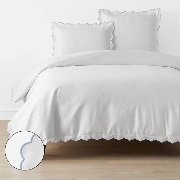 The Company Store Company Cotton Embroidered Scallop Light Blue Twin/Twin XL Sateen Duvet Cover