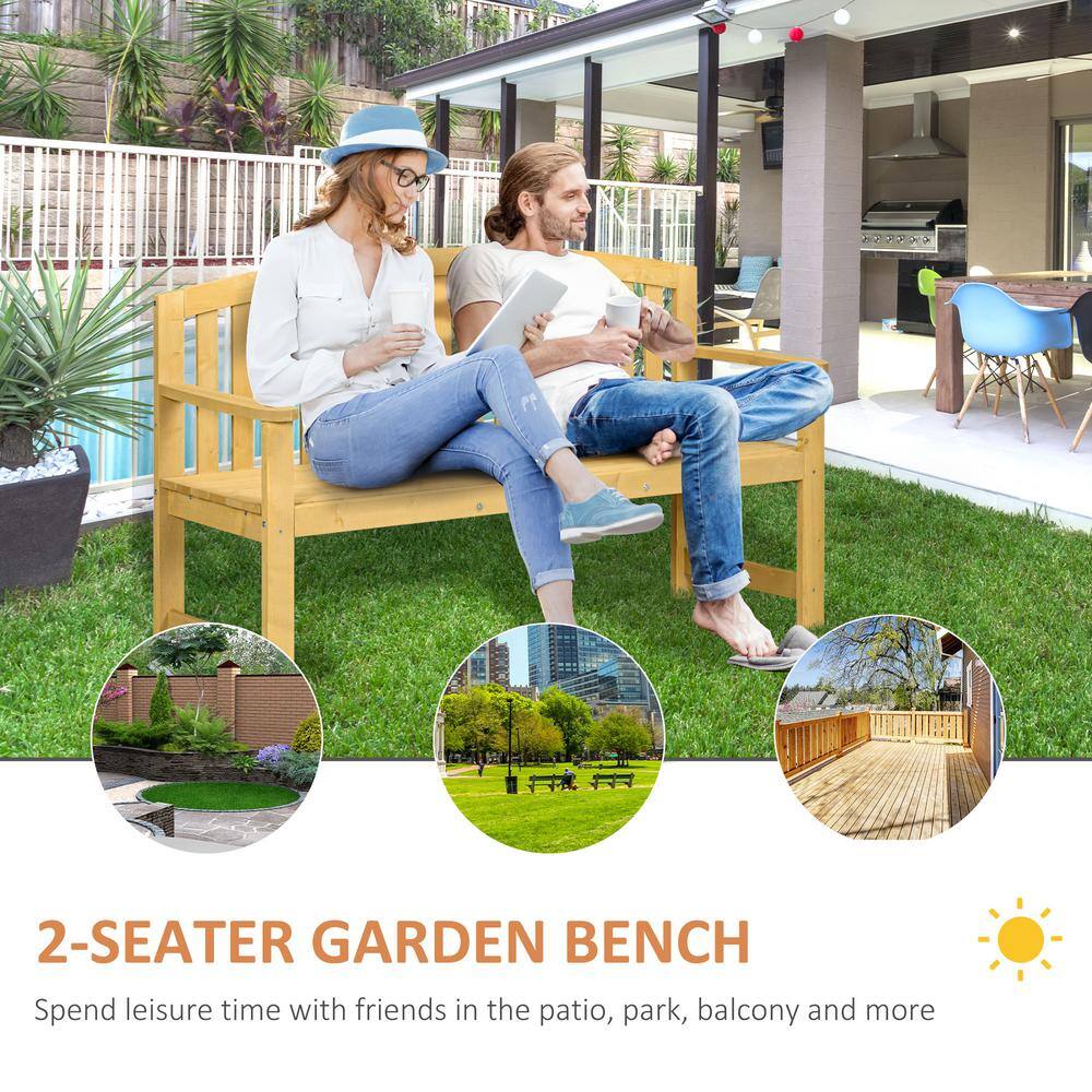 Outsunny Natural Fir Wood 56" Outdoor Garden Bench with Slatted Design