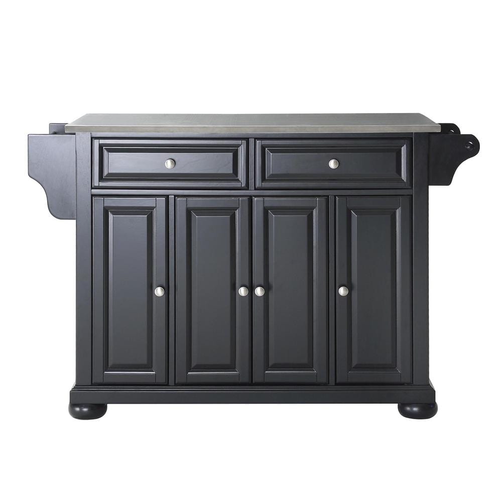 Black Stainless Steel Top Kitchen Island with Storage