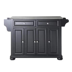 Alexandria Black Kitchen Island with Stainless Steel Top