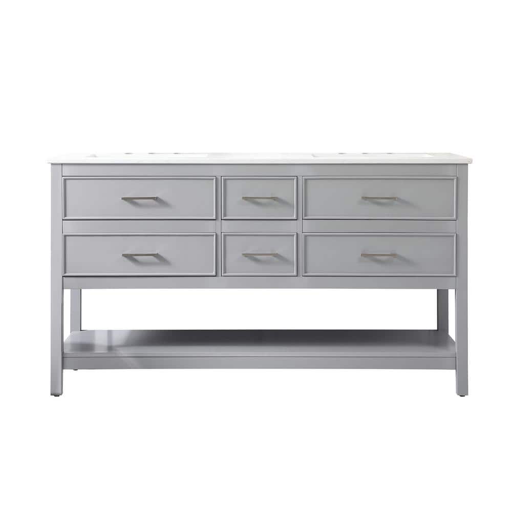 Simply Living 60 in. Double Bathroom Vanity in Gray with Quartz Vanity Top 