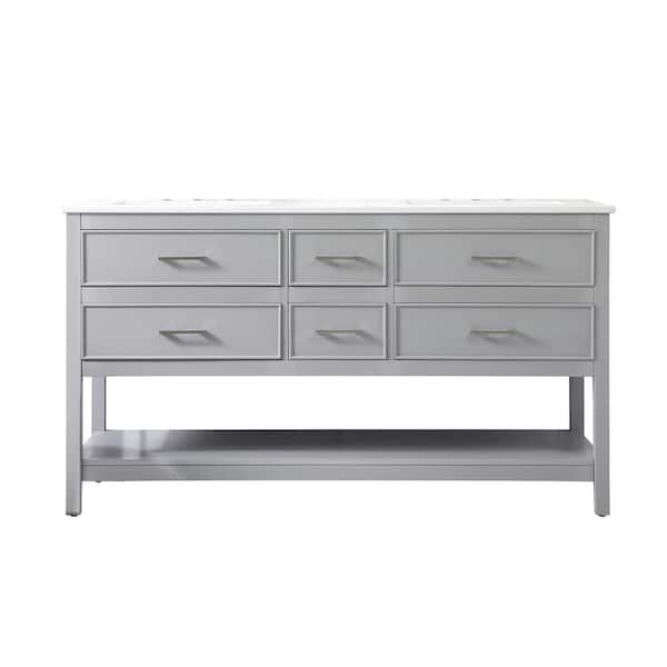 Unbranded Simply Living 60 in. Double Bathroom Vanity in Gray with Quartz Vanity Top in Calacatta White