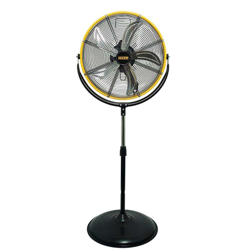 20 in. High Velocity Pedestal Fan in Yellow with 3 Speeds, 1/5 HP Powerful 