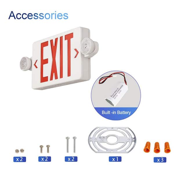 Red LED Exit Sign with Emergency Light UL Listed AC 120/277-Volt