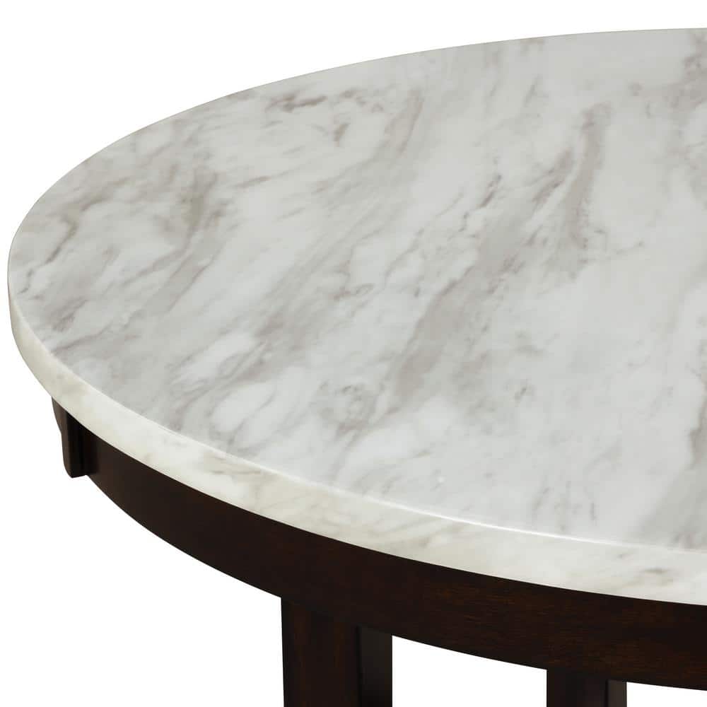 Transitional Celeste 42-Inch Round Marble-Top Counter Table with Storage