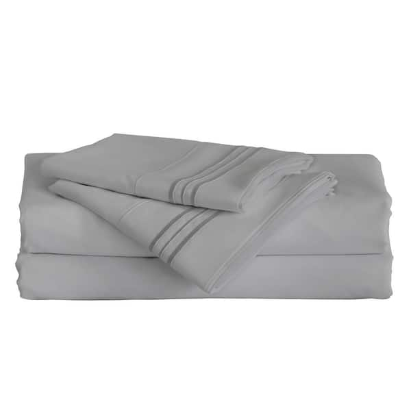 Furinno Angeland Vienne 4-Piece Grey Solid Microfiber California King Sheet Set