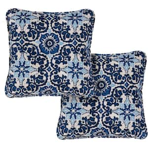 Medallion Navy Blue Indoor or Outdoor Throw Pillows (Set of 2)