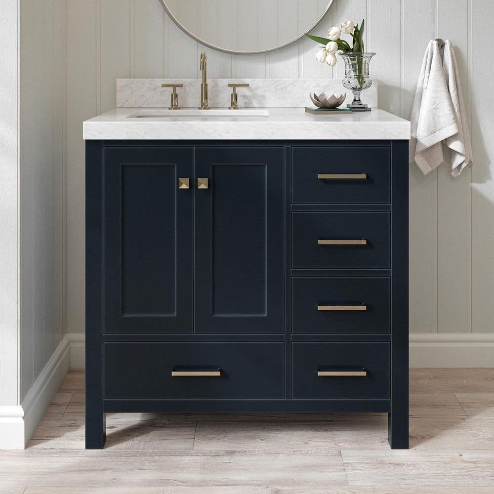 Cambridge 36 in. Single Sink Freestanding Bathroom Vanity in Midnight Blue with Carrara White Marble Top price history on PriceWatchPro