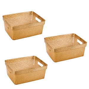 4.13 in. H x 10.04 in. W 3 Pack Small Glitter Tote Closet Drawer Organizer in Gold