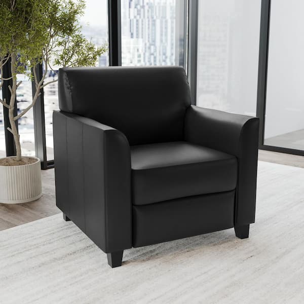 Black Hercules Diplomat Series Leather Soft Side Reception Chair, Ergonomic Lobby Chair with Cushions and Flared Arms