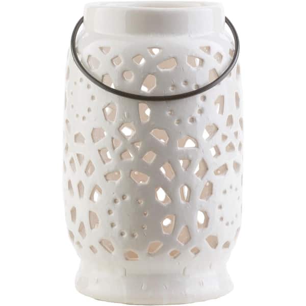 Livabliss Kimba 9.4 in. White Ceramic Lantern