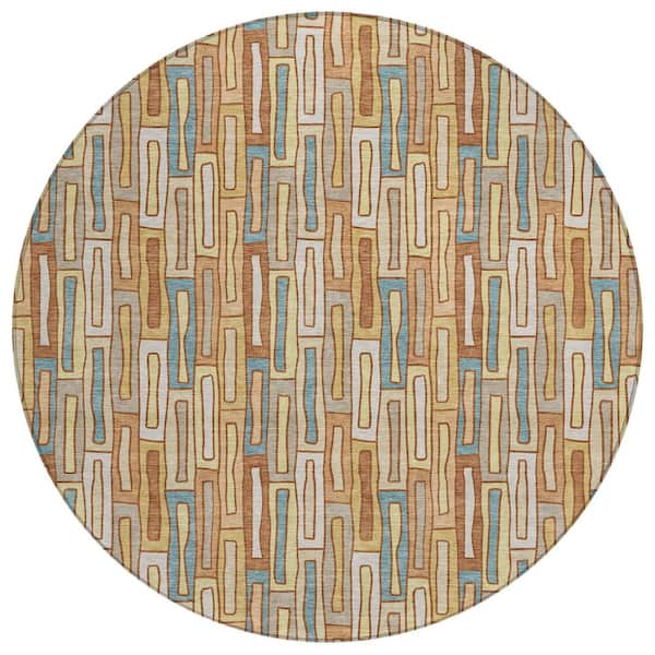 Chantille Machine Washable Indoor/Outdoor Abstract ACN3054 Paprika 8 ft. x 8 ft. Round Rug