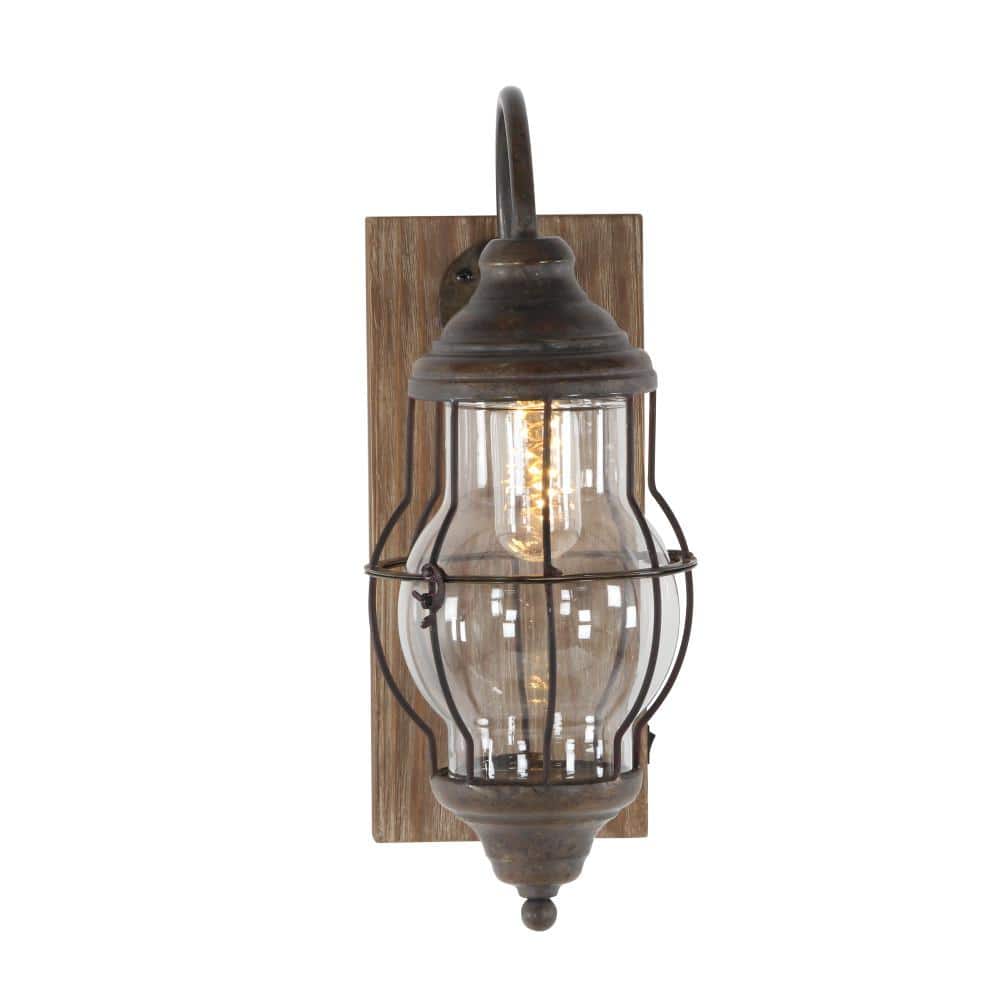 17" Black Iron and Wood LED Wall Sconce