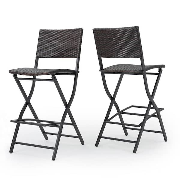 Multi-Brown PE Rattan Plus Iron Folding Outdoor Bar Stool Faux(2-Pack)