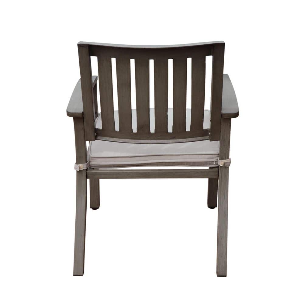 Gray Aluminum Outdoor Dining Armchair with Silver Cushions