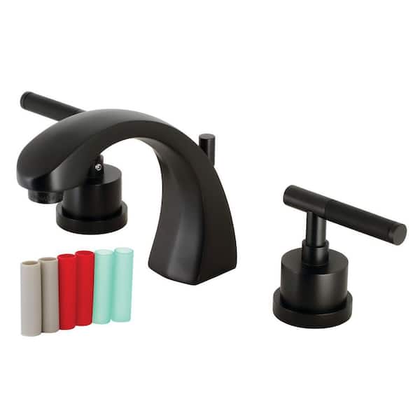 Kingston Brass Kaiser 8 in. Widespread 2-Handle Bathroom Faucets with Brass Pop-Up in Matte Black