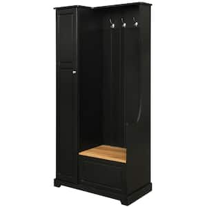 Black Freestanding Hall Tree with Flip-Up Bench, Shoe Cabinet and Hooks