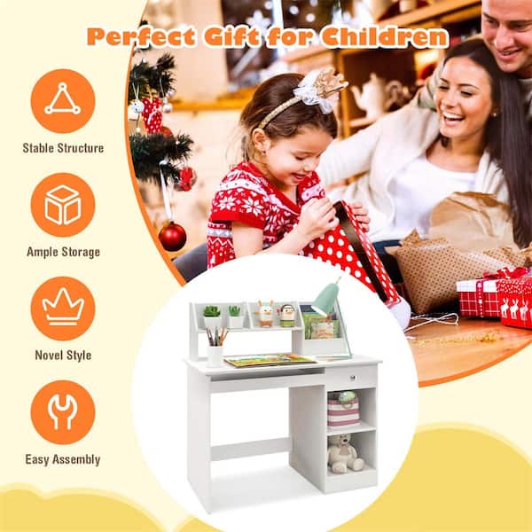 Costway Kids Study Desk Children Writing Table with Hutch