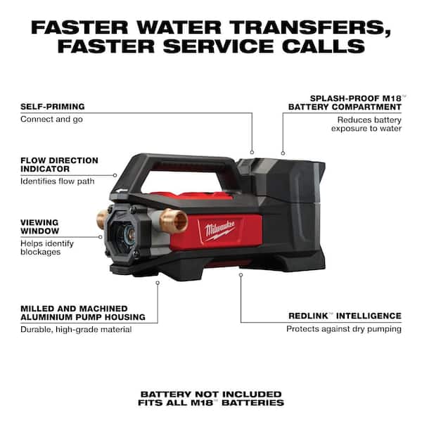Milwaukee M18 18-Volt 1/4 HP Lithium-Ion Cordless Transfer Pump (Tool Only)  2771-20 The Home Depot