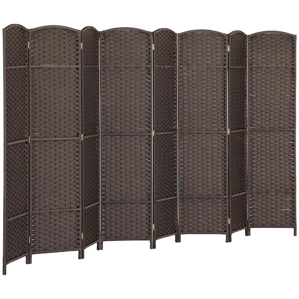 66.9 in. 8-Panel Room Divider Screen, Hand-Woven Freestanding Wall Partition, Brown