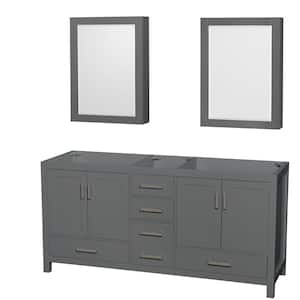 Sheffield 70.75 in. W x 21.5 in. D x 34.25 in. H Double Bath Vanity Cabinet without Top in Dark Gray with MC Mirrors