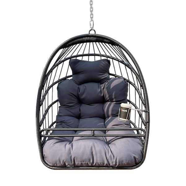 Boosicavelly 29.20 in. W x 29.20 in. D x 39.00 in. H 1-Person Metal Porch Swing with Black Cushions