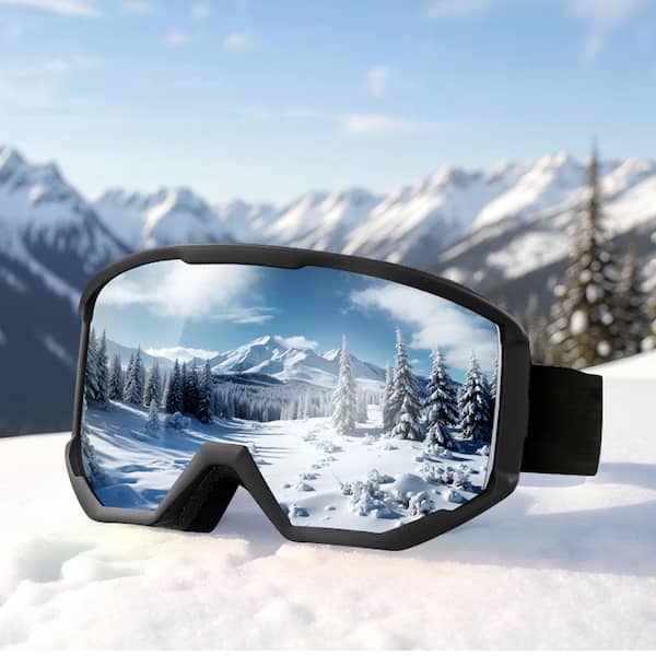 VEVOR Ski Goggles, Cylindrical Silver Mirror Lens OTG Anti-Fog