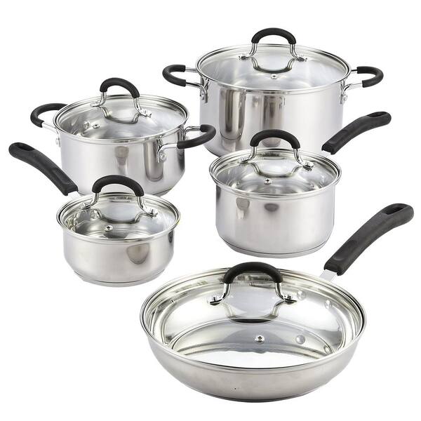 Cook N Home Cook N Co 10 Piece Stainless Steel Cookware Set In Black And Stainless Steel 02408 The Home Depot
