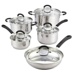 Cook N Co 10-Piece Stainless Steel Cookware Set in Black and Stainless Steel