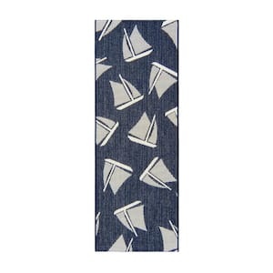 Paseo Boats Navy/Ivory 2 ft. x 6 ft. Indoor/Outdoor Area Rug