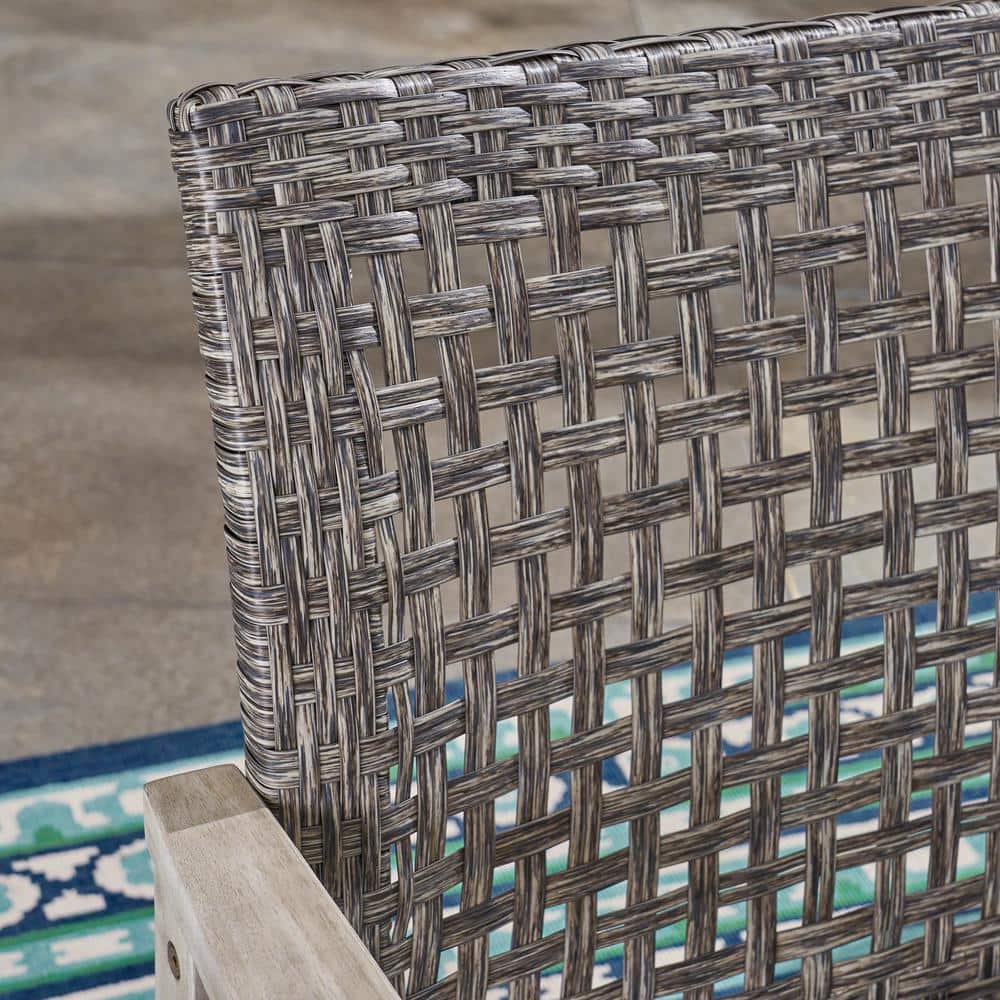 Gray and Black Acacia Wood Resin Wicker Lounge Chairs, Set of 4