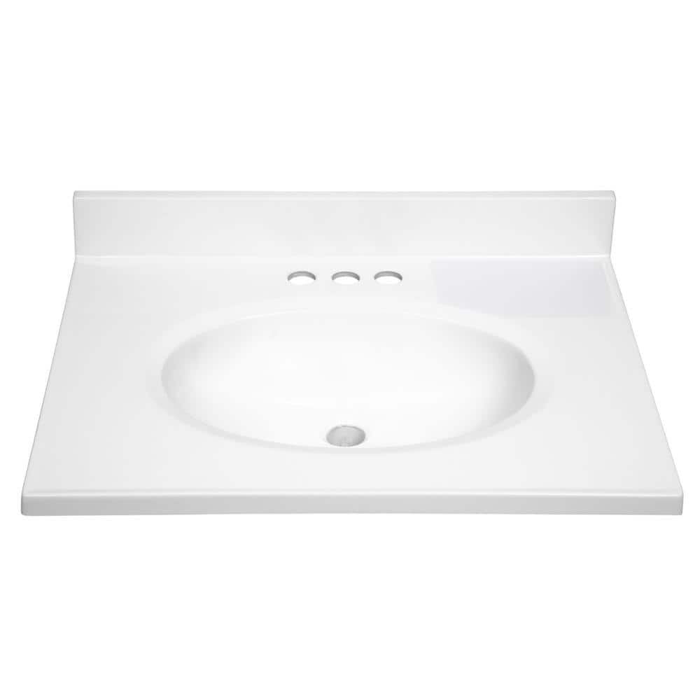 Solid White Cultured Marble 25" Vanity Top with Integrated Sink